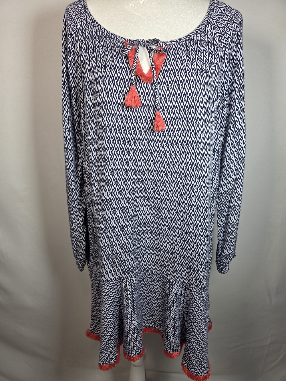 Southern Tide Dress Womens M‎ Blue White Tassel Boho Beach Shift